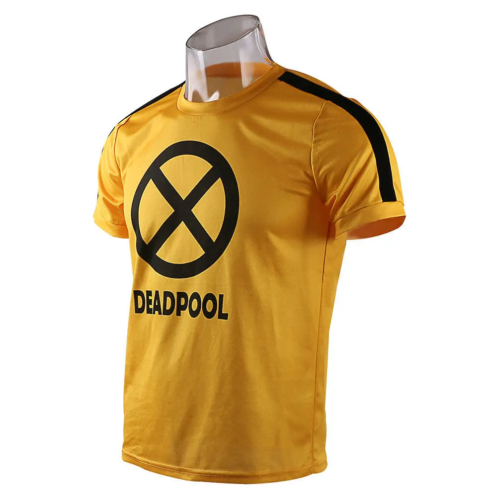 2018 Movie Deadpool 2 Superhero Yellow Slim Short Polyester Short Sleeve Cosplay Mens T-shirts Tee Shirts Costume Halloween (5)