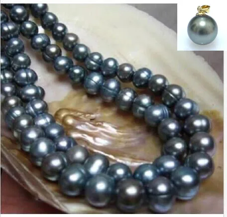 

13-12 MM AAA SOUTH SEA NATURAL black PEARL NECKLACE+pendant