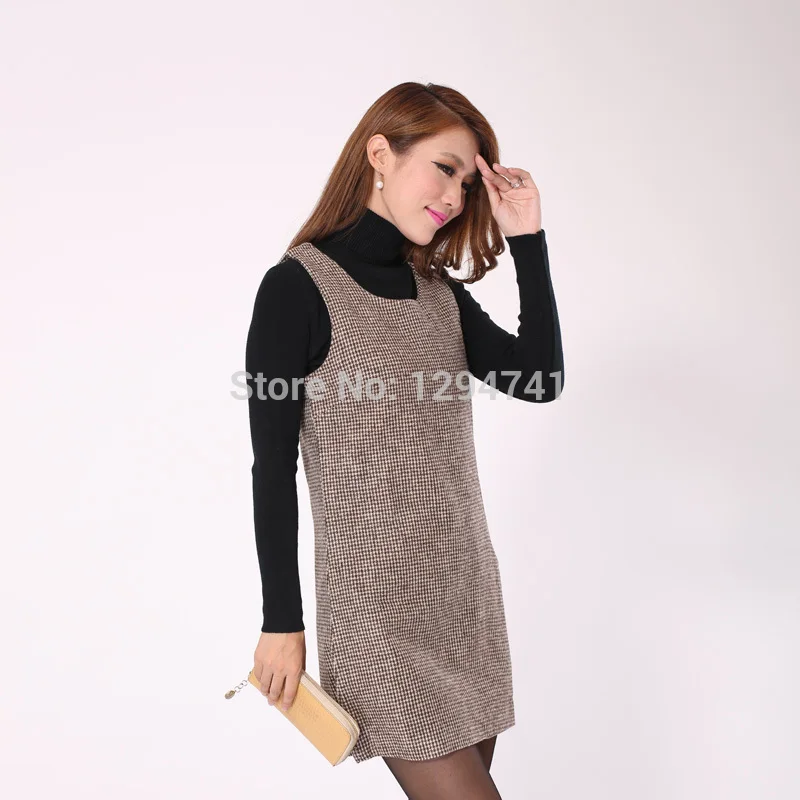 Woman Casual Woolen Vest Dresses Houndstooth Autumn Winter One Piece Dress Fashion Sleeveless Knee Length Lady Dress Dresses Black And White Dress Up Games Wedding Dressdress Kawaii Aliexpress