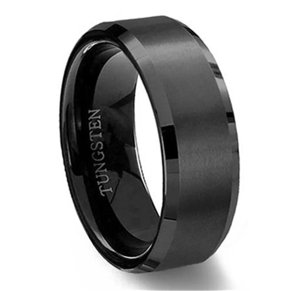 8mm Black High Polish Tungsten Carbide Men S Wedding Band Ring In Comfort Fit And Matte 