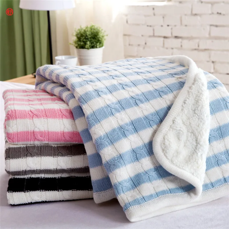 Home textile knitted Blanket AB side pink gray cotton polyester blanket