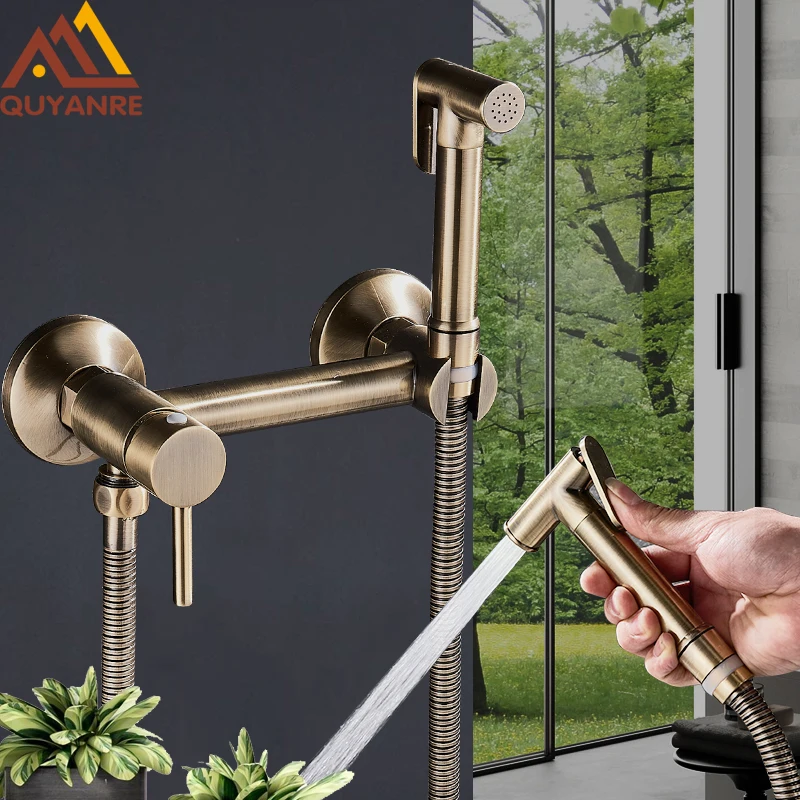 

Quyanre Antique Bronze Bidet Shower Faucets Brass Hygienic Shower Spray Airbrush Tap Hot & Cold Mixer Toilet Spray Bidet Shower