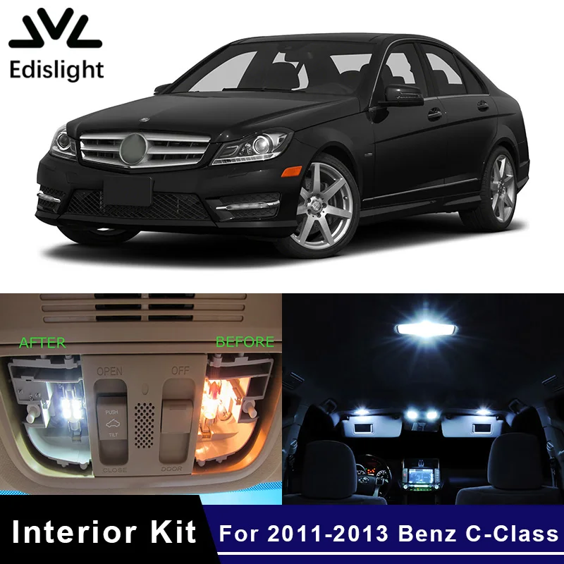 

Edislight 14Pcs Canbus LED Lamp Car Bulbs Interior Package Kit For 2011-2013 Mercedes Benz C-Class W204 Map Dome Door Light