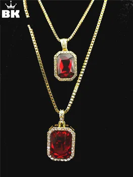 

Square Iced Out Hip Hop Crystal Pendant Chain Necklace Set silver color Stone Rappers' Pendant with 24" 30" Chain Set