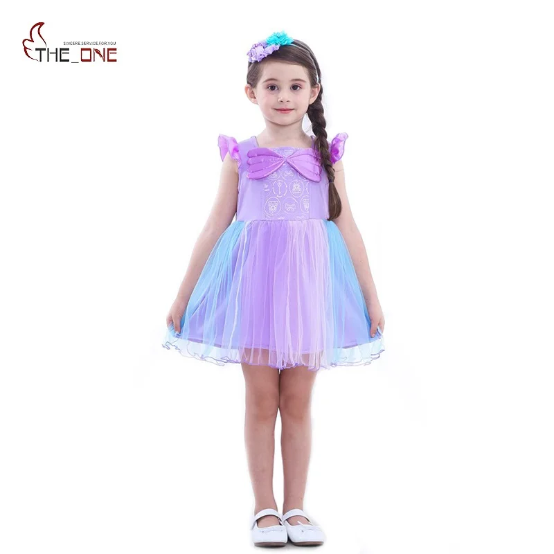 

MUABABY 1-6 Years Little Girls Mermaid Layered Tutu Dress Children Cotton Cap Sleeve Summer Ariel Cosplay Costume Tulle Dress
