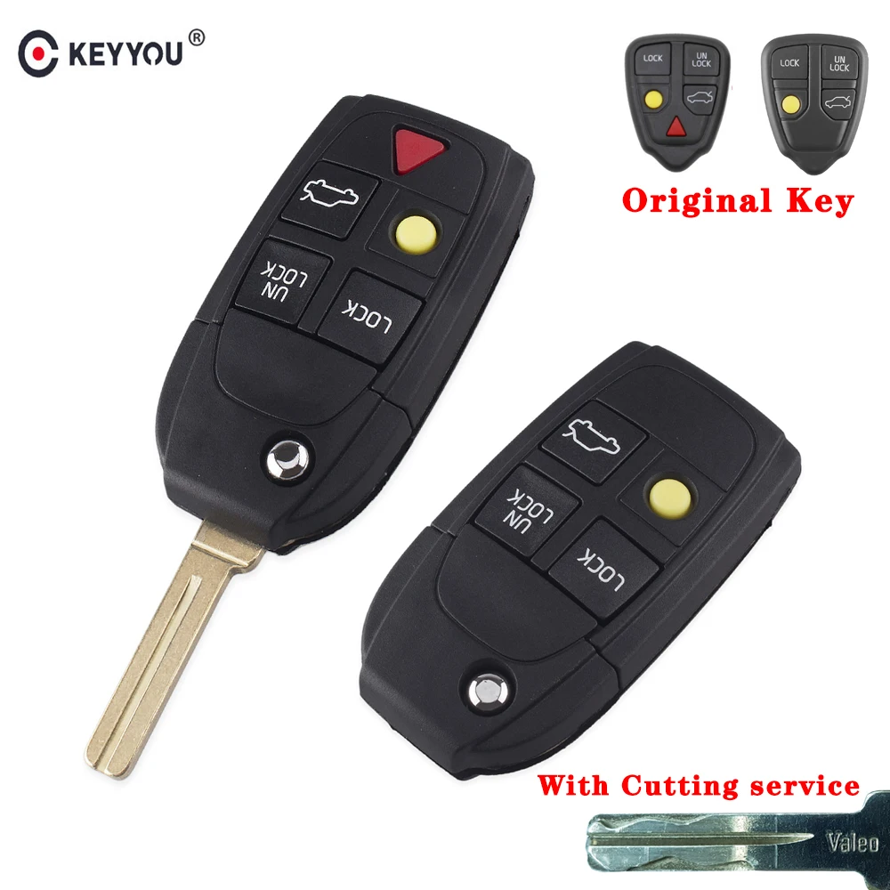 KEYYOU режущее лезвие odified флип ключ дистанционный ключ чехол 4/5 кнопка для Volvo XC70 XC90 V50 V70 S40 V40 V90 C70 S60 S80 S70