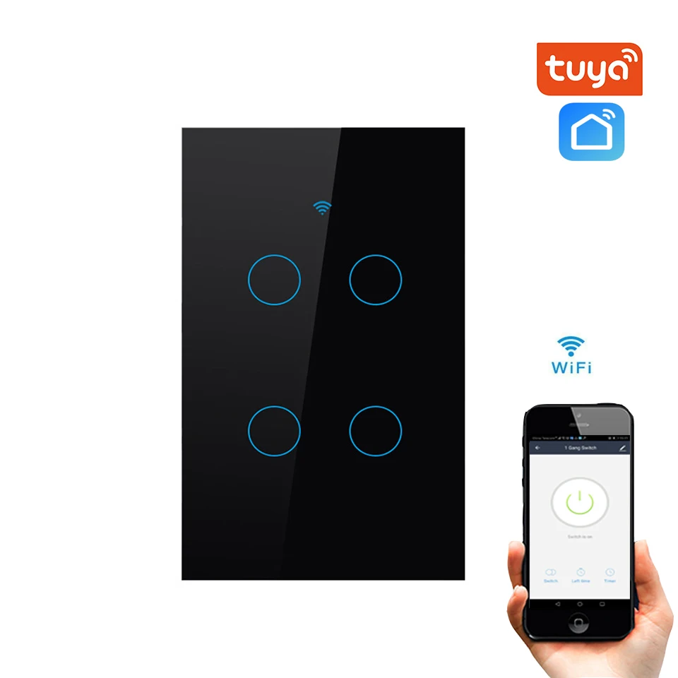 

Smart US/AU 4Gang WiFi Touch Switch Wall Light Panel Wireless Intelligence Timing&Remote Control APP Work with Alexa Google Home