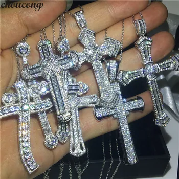 choucong 22 Styles Luxury Cross Pendant AAAAA Cz 925 Sterling silver Cross Pendant Necklace for Women Men Party Wedding jewelry