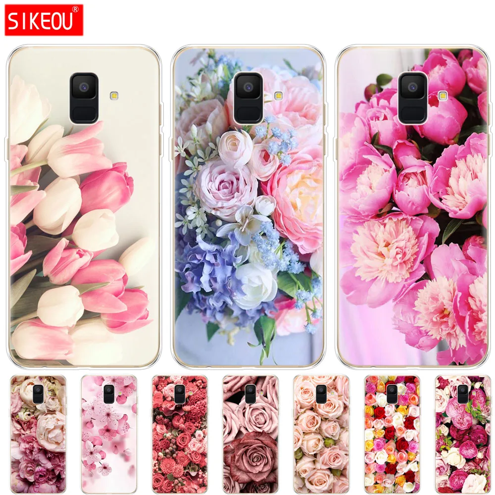 

Silicon case for Samsung Galaxy A6 A8 2018 S8 S9 PLUS phone cover A600 A605 A530 A730 bumper Coque Colorful Flower Rose Peony