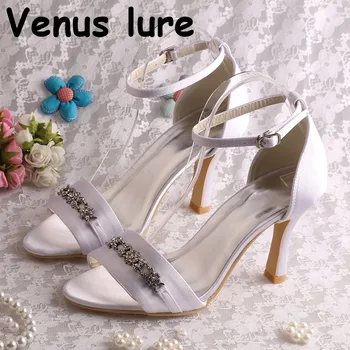 

Made in China Wedding Shoes Sandals White Satin Ankle Strap Dress Sandals