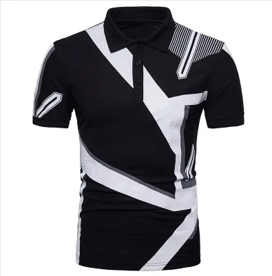 ZOGAA, мужская рубашка поло с коротким рукавом, повседневная, цветная, в полоску, мужская, деловая, с отворотом, черная и белая, дышащая, поло для мужчин - Цвет: Черный