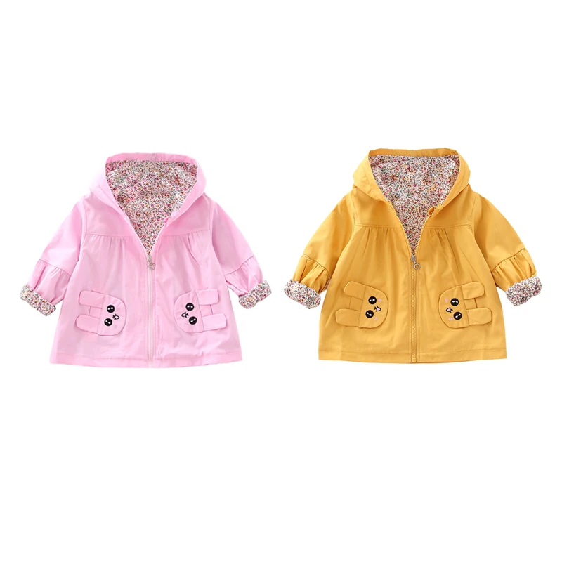 Spring Autumn Girls Windbreaker Coat Baby Kids Solid color cartoon rabbit Hoodie Zipper Outwear Kids Coats Jacket Clothing