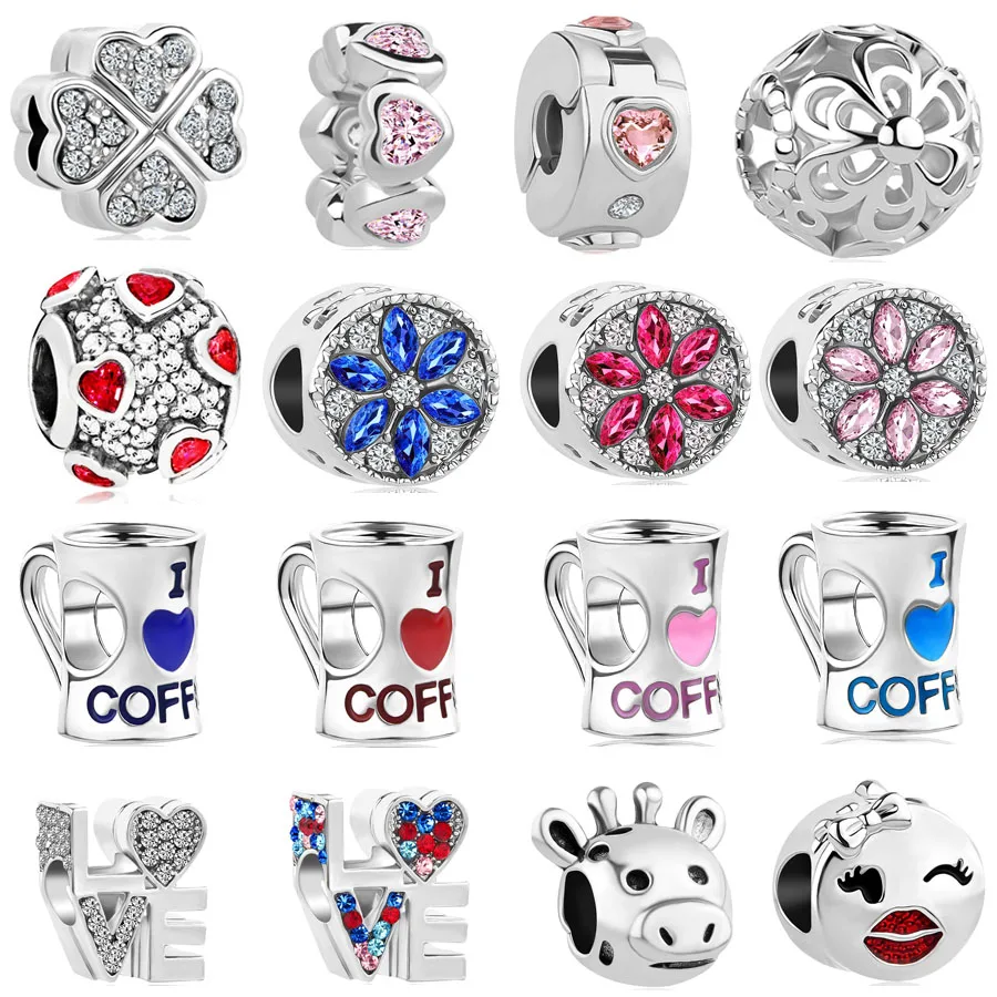

2018 new 1pc petal love coffee spacer clip diy bead Fits pandora charms original bracelet for women mix092