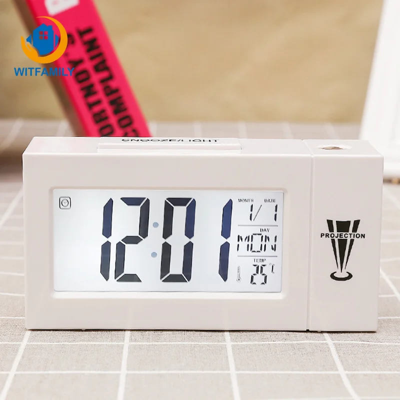 Цифровой светодиодный Светодиодный проекционный Будильник ЖК-экран Календарь Настольные часы температура влажность с функцией повтора