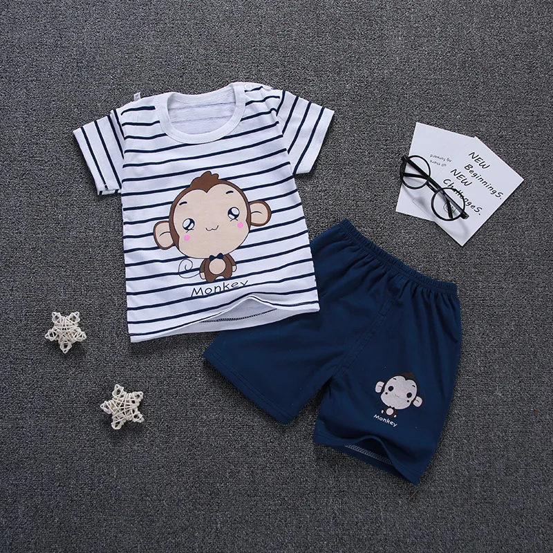 Baby Boy Girl T Shirts Sets Children Clothes Summer Boys Print Cotton Shorts 2 pcs Kids Girls Shirt | Детская одежда и обувь