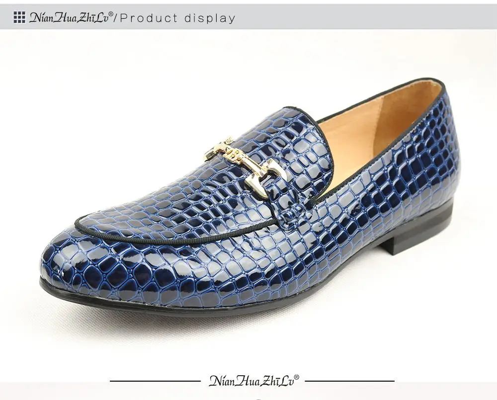 NIAN HUA ZHI LV/брендовая Высококачественная Мужская обувь с тиснением под камень Удобная мужская повседневная обувь в деловом стиле. Туфли на плоской подошве; большие размеры - Цвет: BLUE