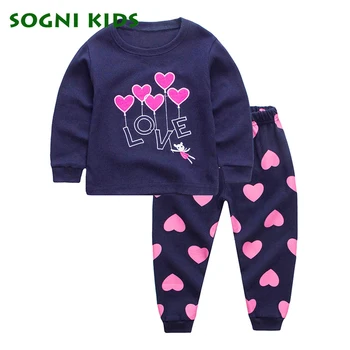 

2-7Y Baby Girls Boys Clothing Set Children Pajamas Nightwear for Cotton 2018 Love Clothes Toddler Long Sleeve Kids Sleepwear