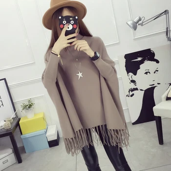 

OHCLOTHING Female turtleneck sleeve head in the long shawl BianFuShan new winter sweater loose knit dress.