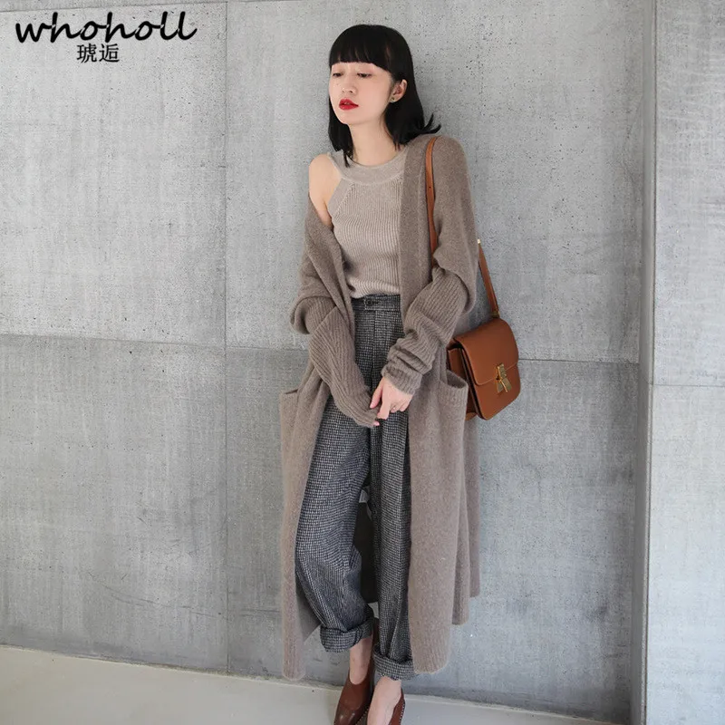 WHOHOLL Long Cardigan Ladies 2018  Fashion Long Knit Sweater Women Large Coat Casual Black Jacket Winter Clothing Sweater