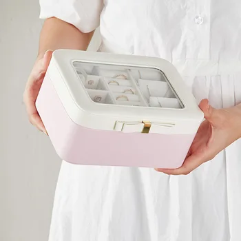 

Large-capacity Jewelry Box Double-layer Storage Portable Organizer Women Travel Case Leather Stud Earrings Tray Holder Cosmetic