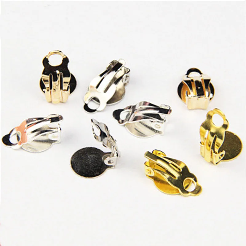 

Aclovex 10pcs/lot Metal Iron Blank Earring Base Earring Clip Connector Fit 10mm Cabochon Settings Cameo Tray Diy Jewelry Making