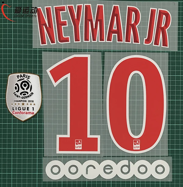 2018 19 NEYMAR JR #10 набор с номером домашнего имени + патч чемпиона Лиги 1 OOREDOO Paris