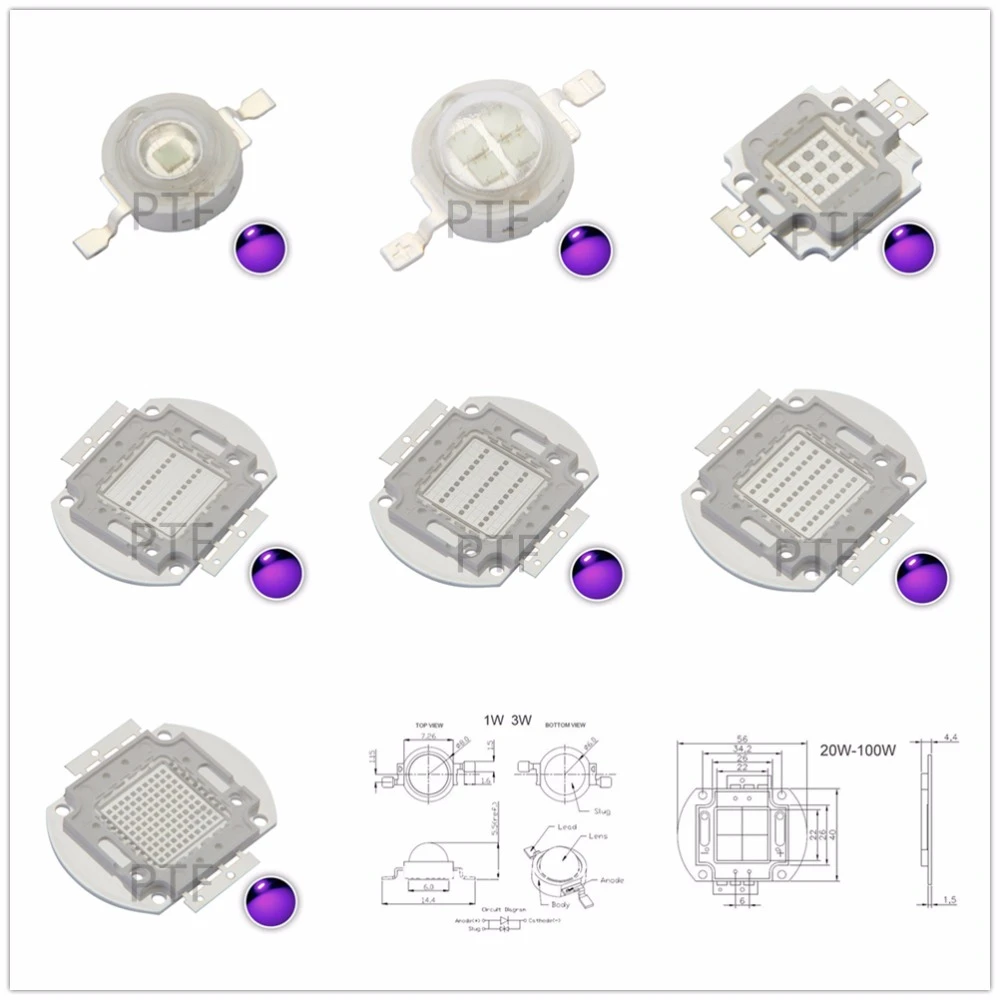 3W High Power UV ultraviolet 370nm 395nm 420nm LED Lamp Light 1 10 20 50 pcs