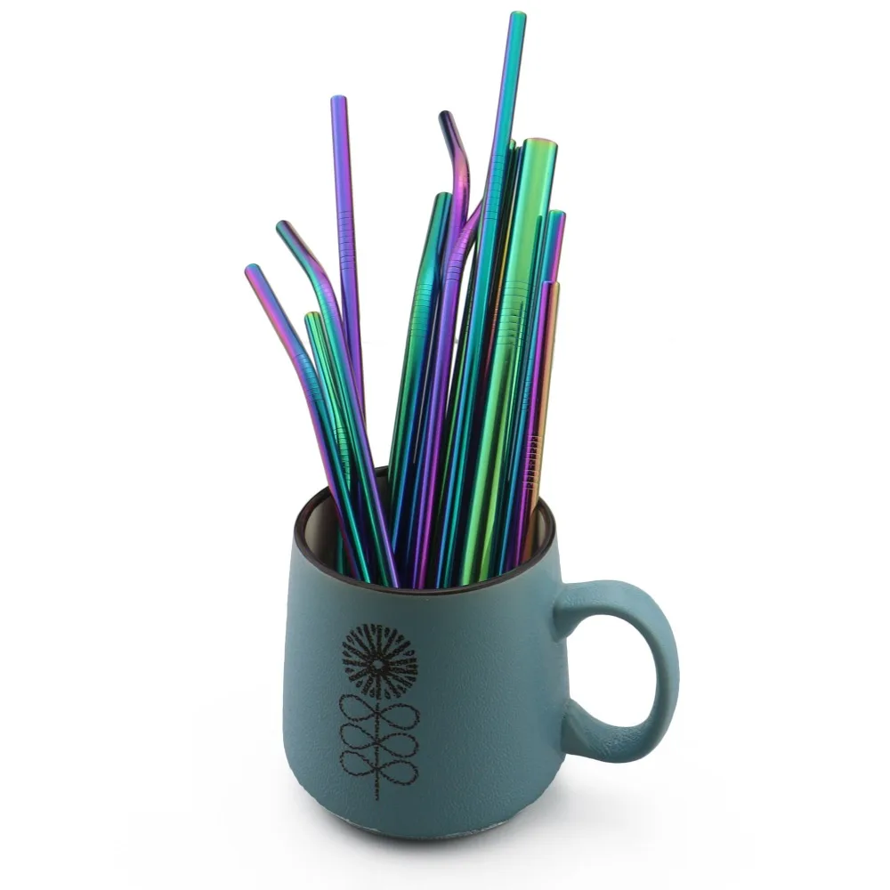 2Pcs Colorful Rainbow Straw Set 304 Stainless Steel Drinking Straw 16/19/21/23/26cm 12mm Reusable Bent Metal Drink Brush drinking straws metal straw set