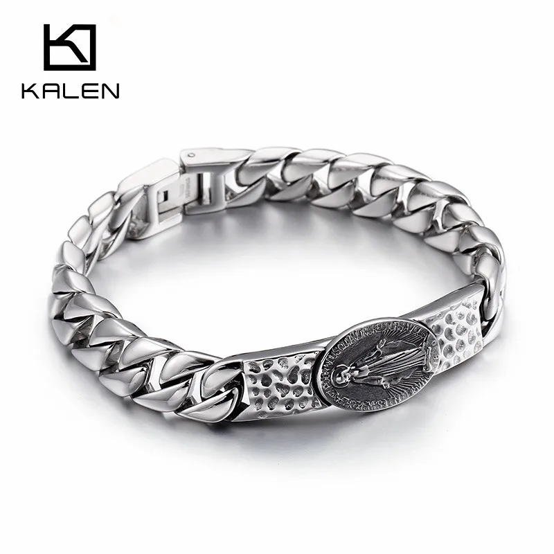 Kalen Винтаж 22 см нержавеющая сталь католический Иисус Браслеты с подвесками для мужчин полированный звено цепи браслет ювелирные изделия