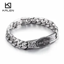 Kalen Винтаж 22 см нержавеющая сталь католический Иисус Браслеты с подвесками для мужчин полированный звено цепи браслет ювелирные изделия