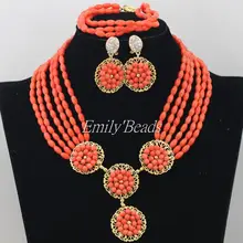Splendid Rows Coral Necklace Set Bridesmaid Coral Nigerian Wedding African Beads Jewelry Set Free Shipping CJ469