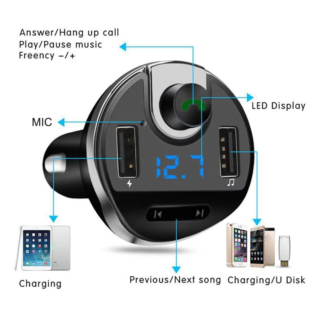 Fm-передатчик Aux модулятор Bluetooth автомобильное зарядное устройство комплект громкой связи аудио MP3 плеер 3.4A Dual USB быстрая зарядка для мобильных телефонов