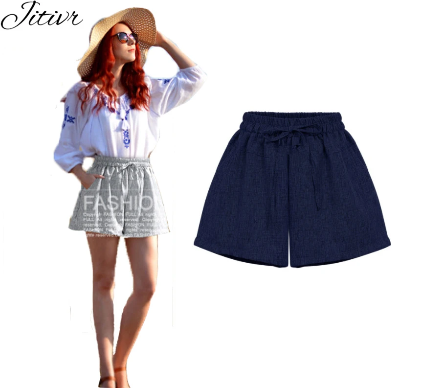 JITIVR Shorts Women European Style Casual Loose A line Shorts With High