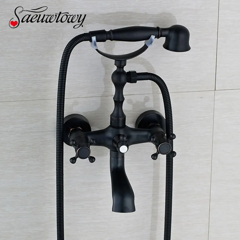

Saeuwtowy Oil Rubbed Bronze Bathtub Shower Faucet Tub Sink Mixer Tap Telephone Style Dual Holder Dual Control Shower Faucet