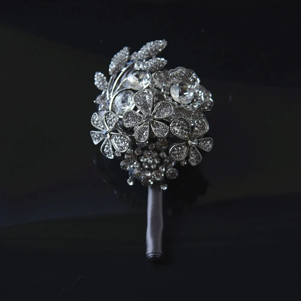 

Wedding Grooms Brooch Boutonniere Ivory Rhinestone Wrist Corsage Groomsmen Buttonhole Prom Crystal Pin Accessories