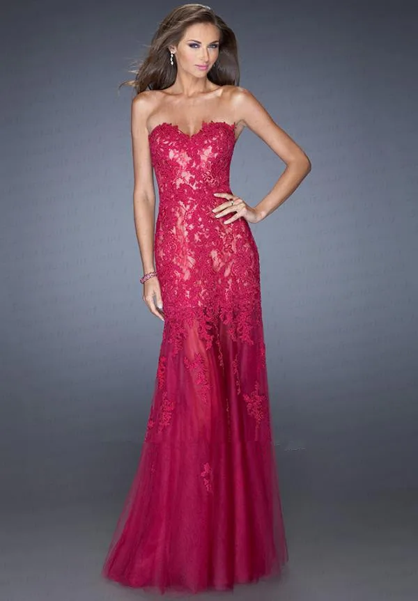 

free shipping new design party vestido de festa vestido longo robe de soiree 2014 sexy sweetheart red lace long evening dress