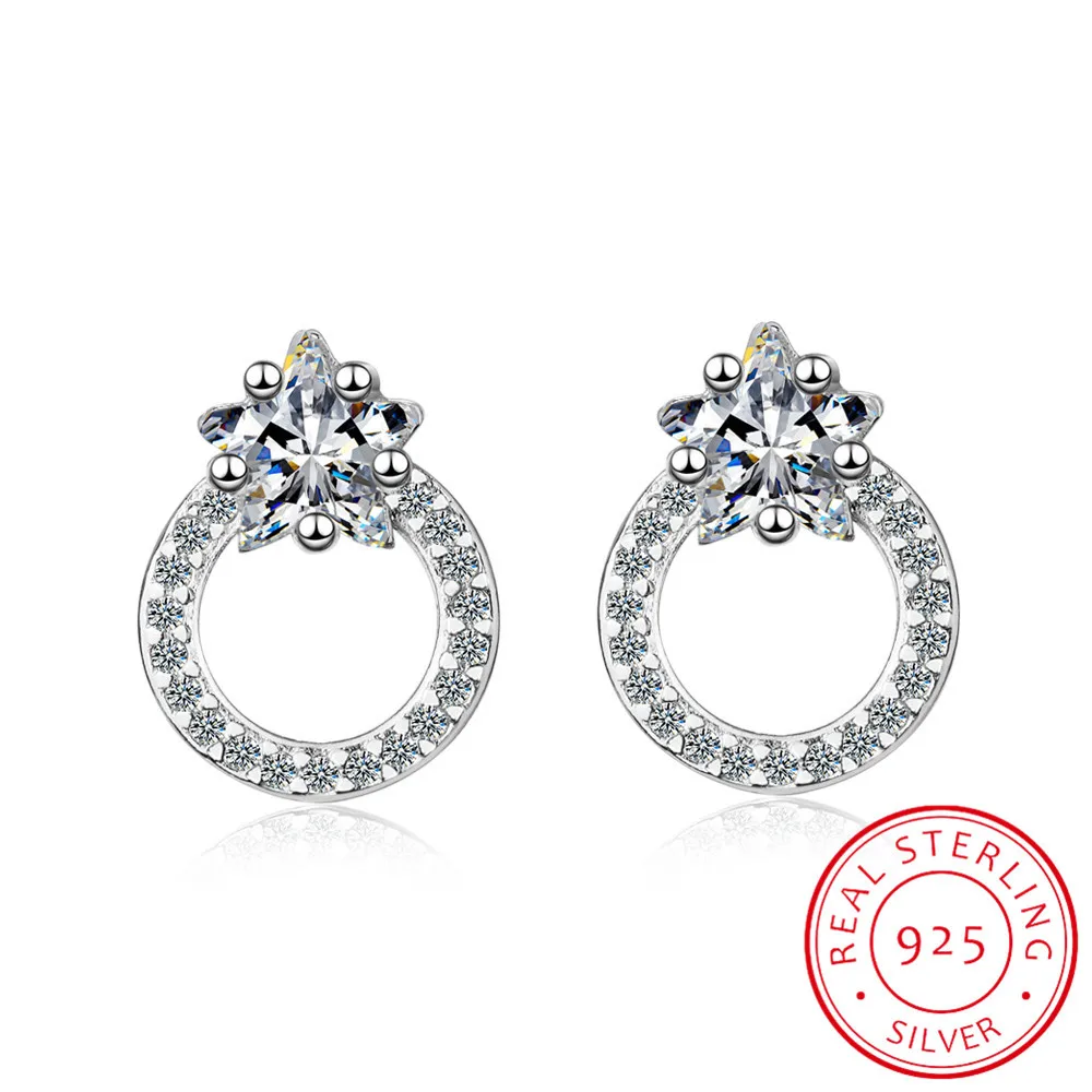 

2019 Fashion 925 Sterling Silver Round Rhinestone Stud Earrings Jewelry Pendientes Brincos Fine Jewelry