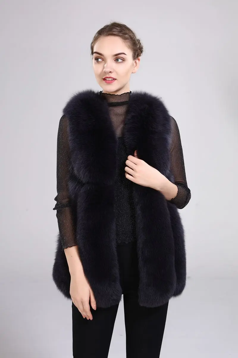 Clearance New arrival lady natural fox fur vest real fur waistcoat thick warm fashion medium long jacket 9