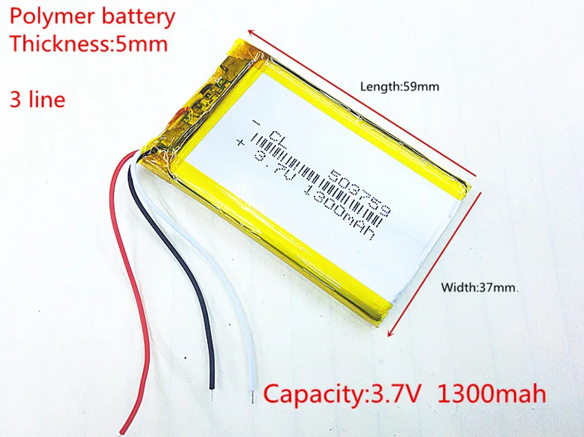 3 линии 503759 3,7 в 1300 мАч перезаряжаемый литий-полимерный литий-ионный аккумулятор для e дорожный маршрут HD-X9 X10 E-V5 навигатор NW-ZX1 LIS1530HNPPC