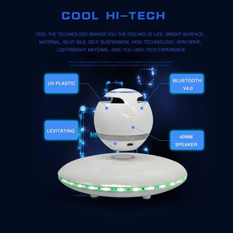 Беспроводная магнитная левитация 3D Bluetooth динамик вращающийся с красочной
