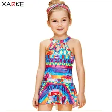 XARKE/слитный купальник для девочек; купальный костюм с юбкой; одежда для купания для маленьких девочек с принтом на бретельках; детские купальные костюмы