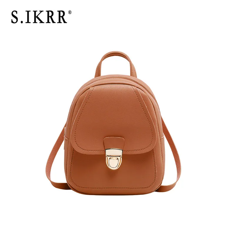 S.IKRR Women PU Small Backpack Waterproof New Brand Designer Shoulder Bag Female Daypack Travel bags Solid Mini Casual Bags - Цвет: Шоколад