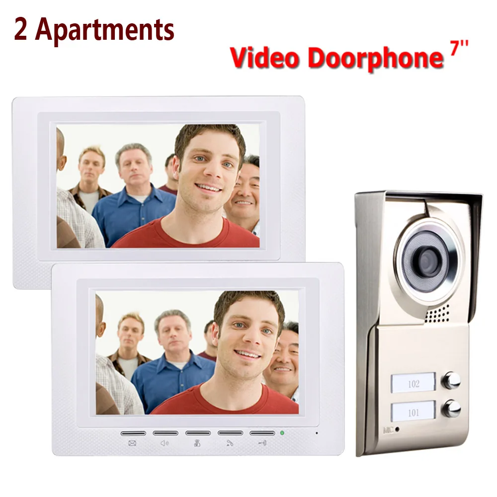 7inch LCD 2 Apartments Video Door Phone Intercom System IR-CUT HD 1000TVL Camera Doorbell Camera with 2 button 2 Monitor