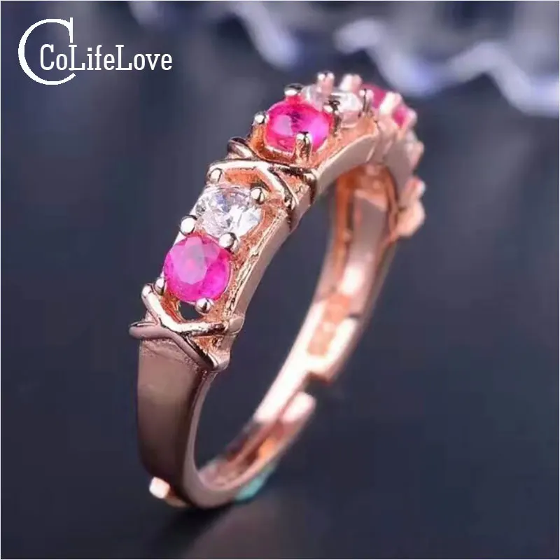 Classic proposal ring for woman 3 pcs 3mm round natural blood red ruby