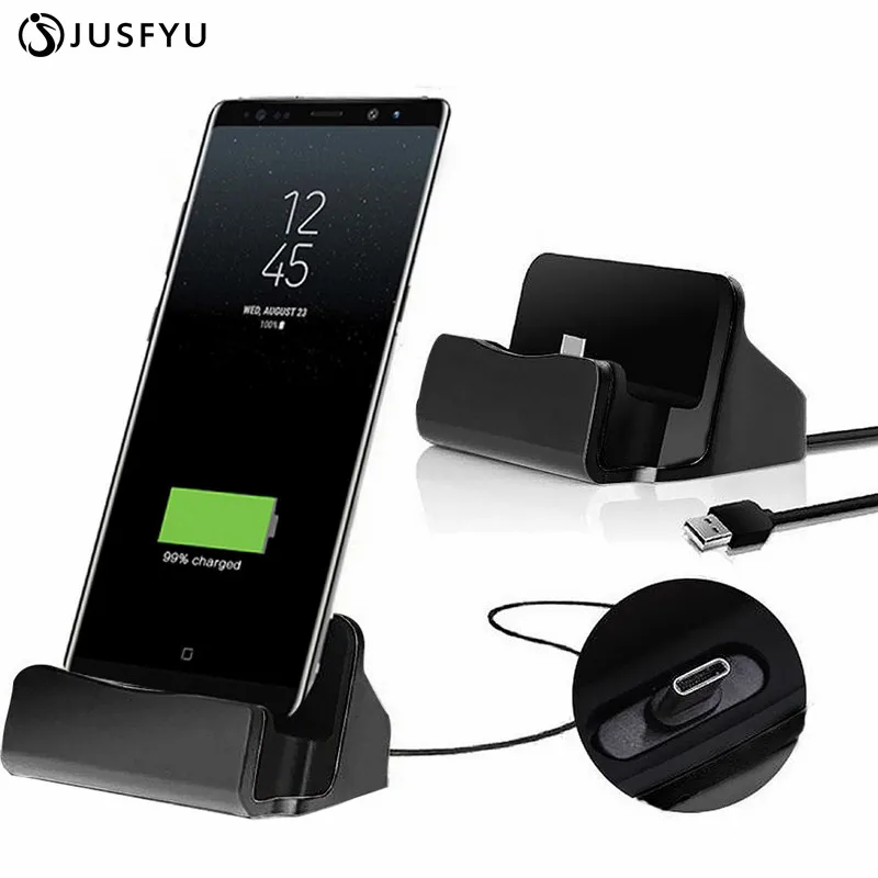 

JUSFYU Charger Dock Desktop Charging Phone Holder Sync Data Docking Station With 90cm Cable Type C Micro USB For iPhone Huawei