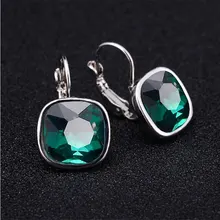 2016 Fashion Women Earrings For Wedding Silver Plated Brincos Big Blue Austrian Crystal Stud Clip On Earrings Statement Jewlery