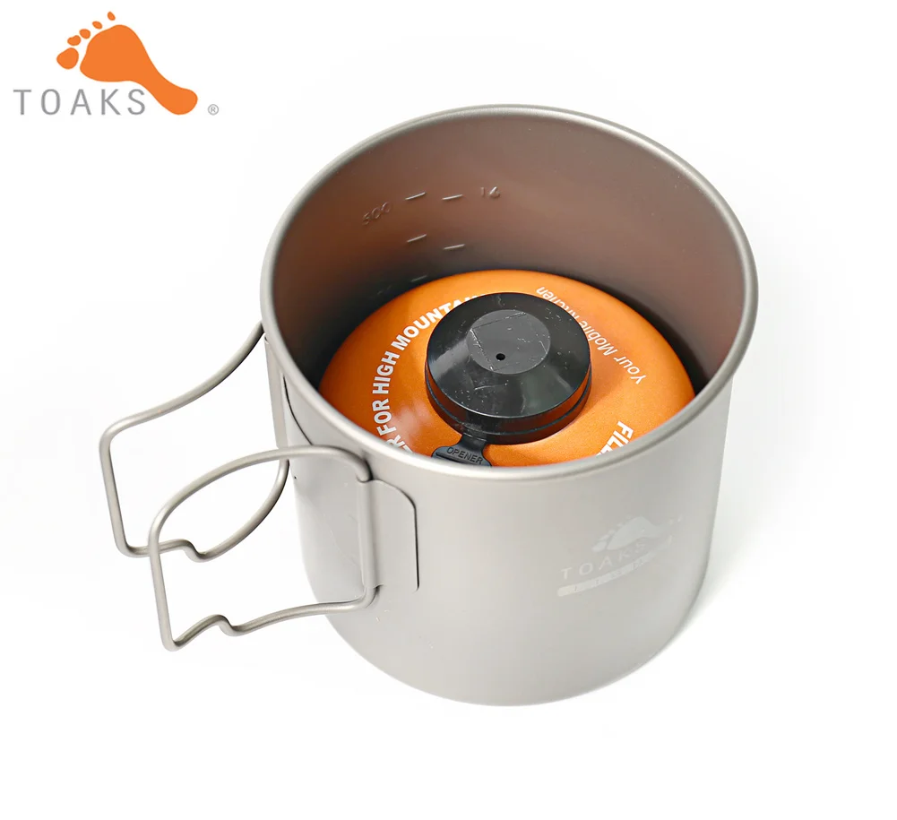 TOAKS POT-650-L taza de titanio puro versión ultraligera 0,3mm taza exterior con tapa y mango plegable utensilios de cocina de Camping 650 ml 80g