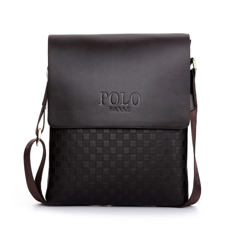 Sales Prices Hot Mens Messenger Bag POLO Men Leisure Business Plaid Single Shoulder Bag PU Leather Casual Briefcase Brand Male Crossbody Bags
