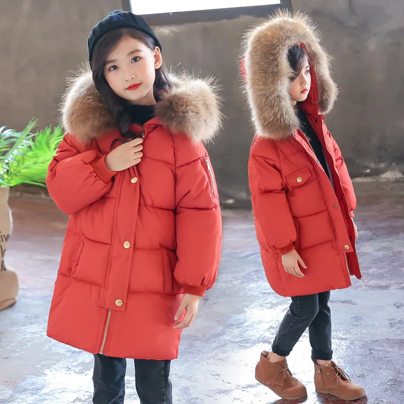 

Child Toddler School Girl Boy Jacket Real Fur Hooded Infant Down Kids Ski Coat Thickening Overcoat Jacket for Cold Winter
