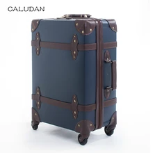 CALUDAN винтажный чемодан на колесиках, кожаная сумка на колёсиках, Спиннер для женщин, ретро тележка, 20 дюймов, дорожная сумка для мужчин, сумка на багажник
